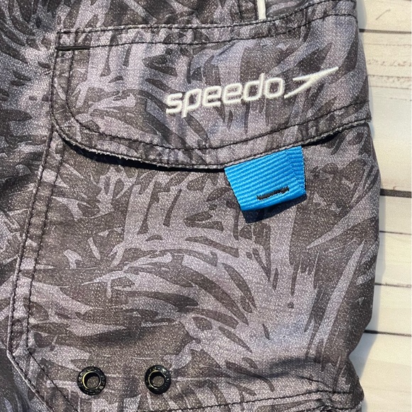 Speedo Mens Board Shorts Bathing Suit Gray Palm Leafs Sz S Preowned - Picture 6 of 6